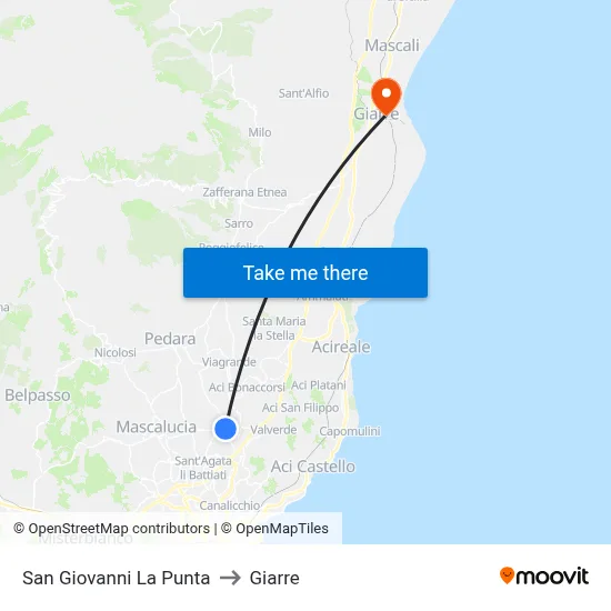 San Giovanni La Punta to Giarre map