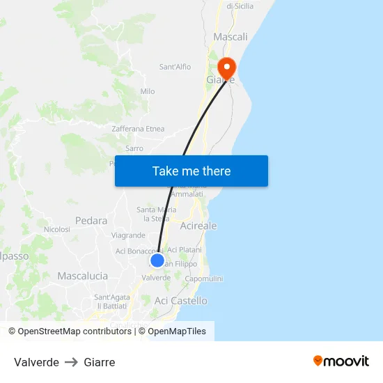 Valverde to Giarre map