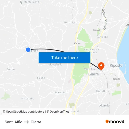 Sant' Alfio to Giarre map