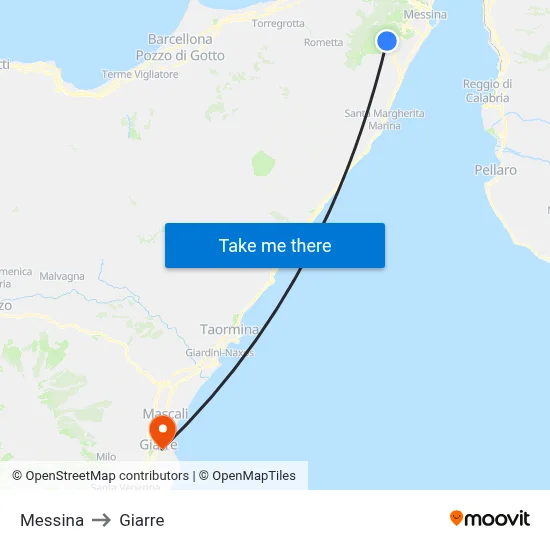 Messina to Giarre map