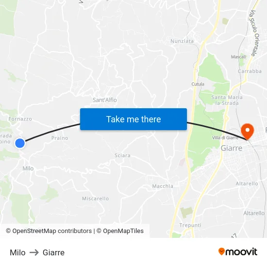 Milo to Giarre map