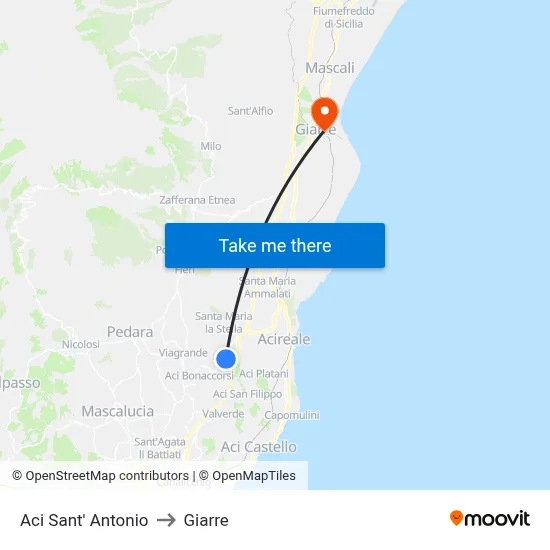 Aci Sant' Antonio to Giarre map