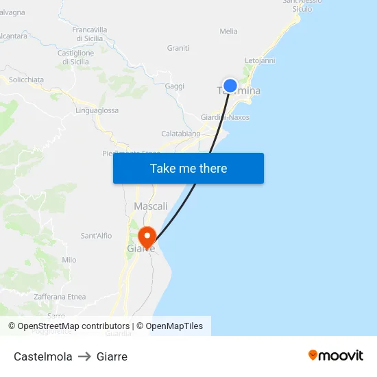 Castelmola to Giarre map