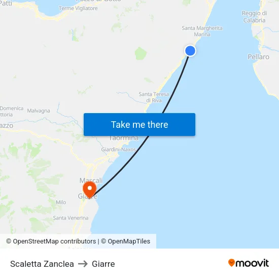 Scaletta Zanclea to Giarre map