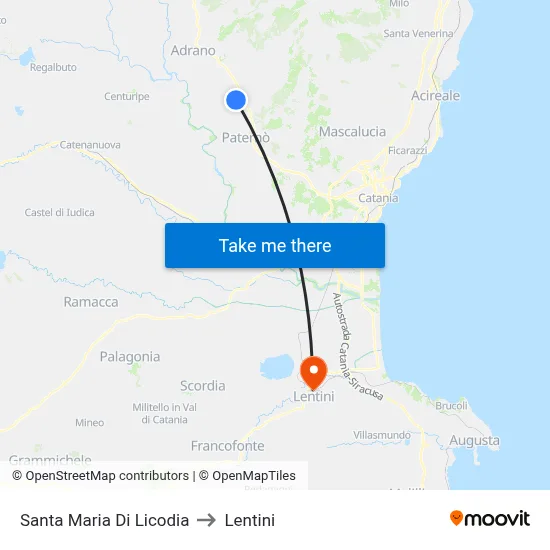 Santa Maria di Licodia to Lentini map
