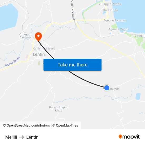 Melilli to Lentini map