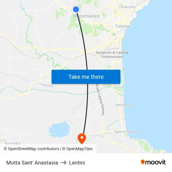 Motta Sant' Anastasia to Lentini map