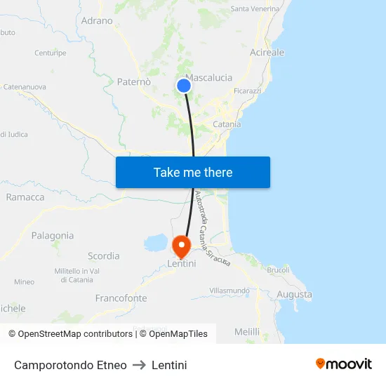 Camporotondo Etneo to Lentini map
