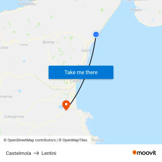 Castelmola to Lentini map