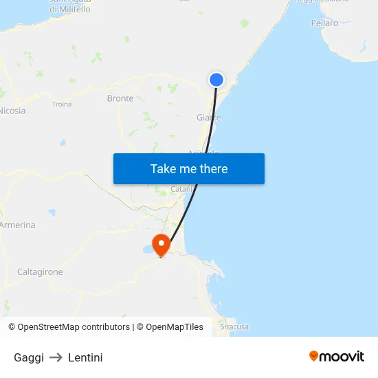 Gaggi to Lentini map
