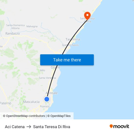 Aci Catena to Santa Teresa Di Riva map