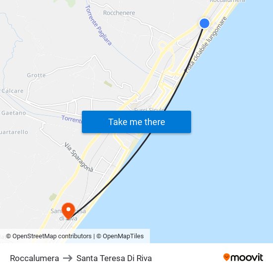 Roccalumera to Santa Teresa Di Riva map