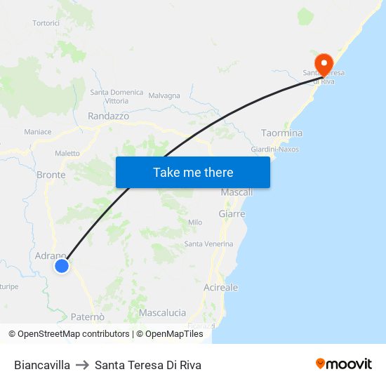 Biancavilla to Santa Teresa Di Riva map