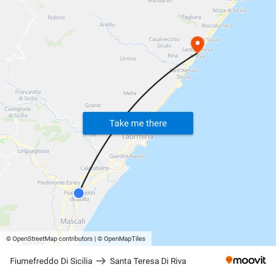 Fiumefreddo Di Sicilia to Santa Teresa Di Riva map