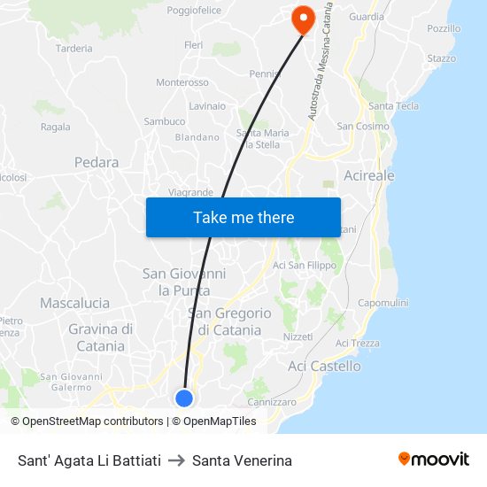 Sant' Agata Li Battiati to Santa Venerina map