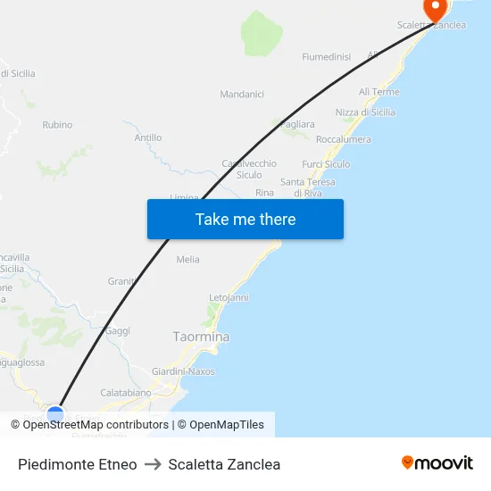 Piedimonte Etneo to Scaletta Zanclea map