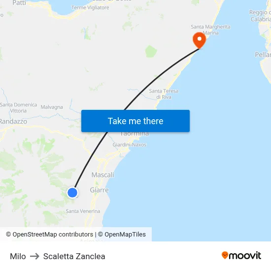 Milo to Scaletta Zanclea map