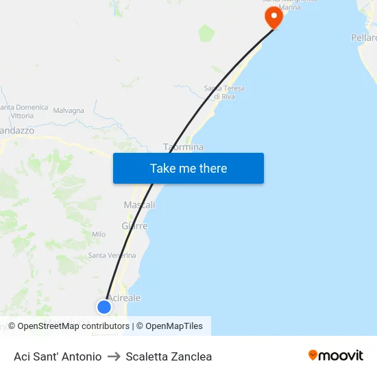 Aci Sant' Antonio to Scaletta Zanclea map