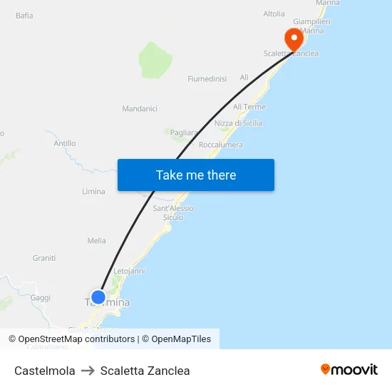 Castelmola to Scaletta Zanclea map