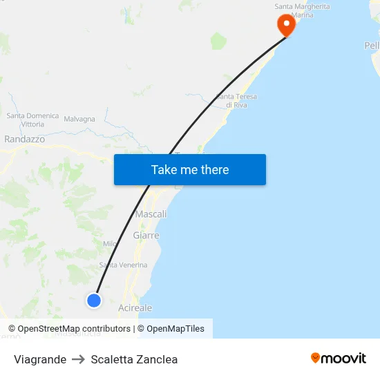 Viagrande to Scaletta Zanclea map