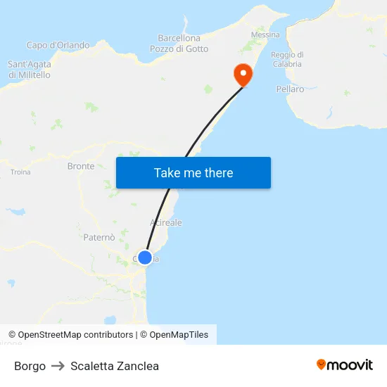 Borgo to Scaletta Zanclea map