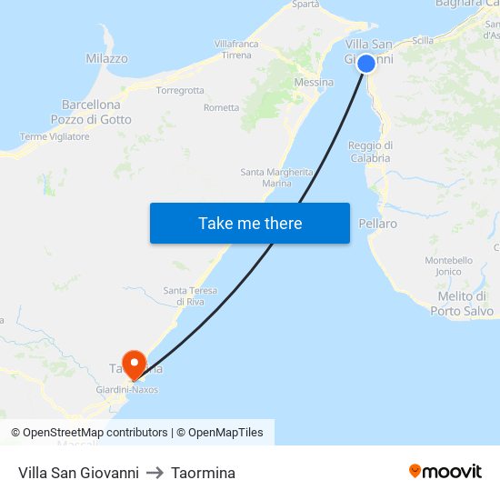 Villa San Giovanni to Taormina map