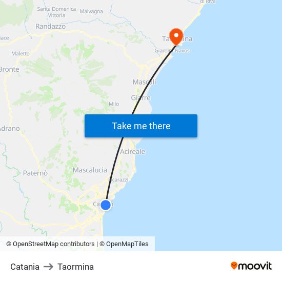 Catania to Taormina map