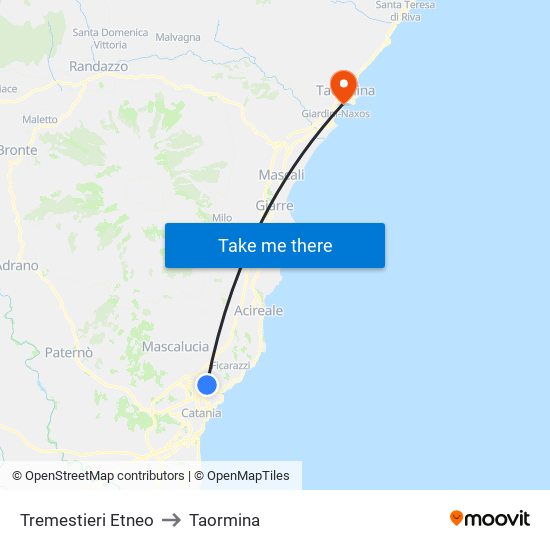 Tremestieri Etneo to Taormina map