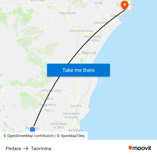 Pedara to Taormina map