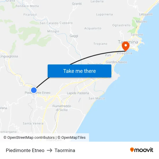 Piedimonte Etneo to Taormina map