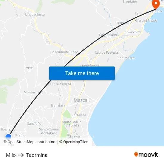 Milo to Taormina map
