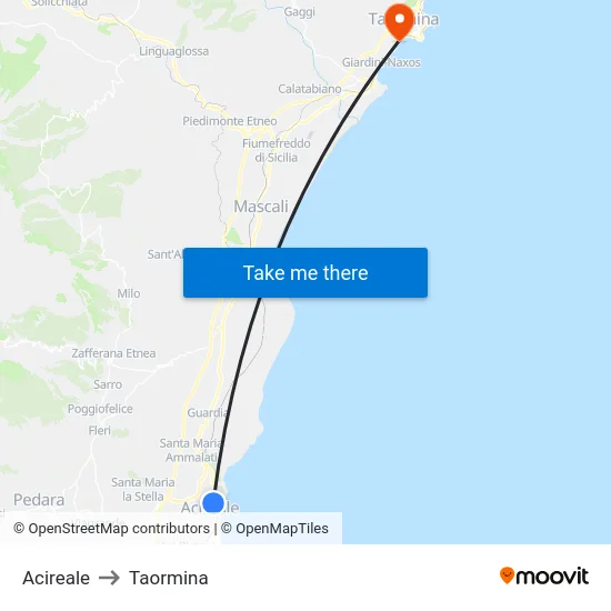 Acireale to Taormina map