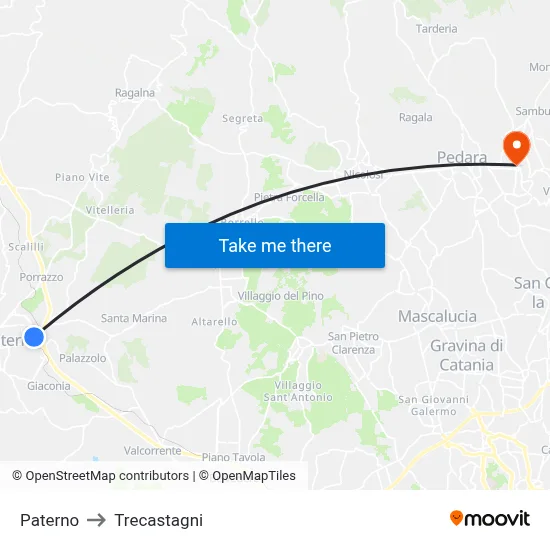 Paterno to Trecastagni map