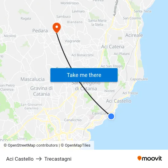 Aci Castello to Trecastagni map