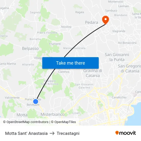 Motta Sant' Anastasia to Trecastagni map