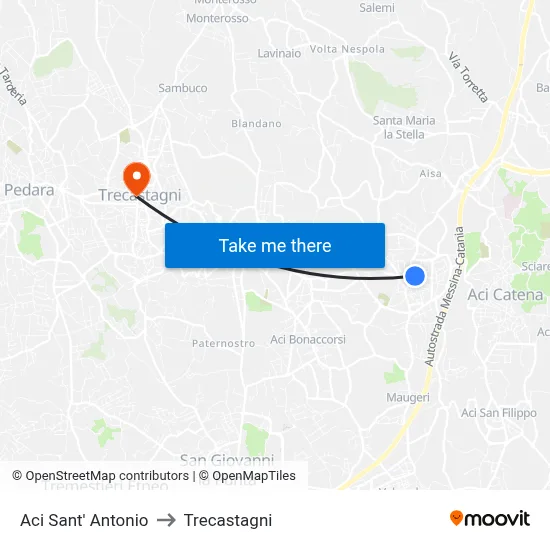 Aci Sant' Antonio to Trecastagni map