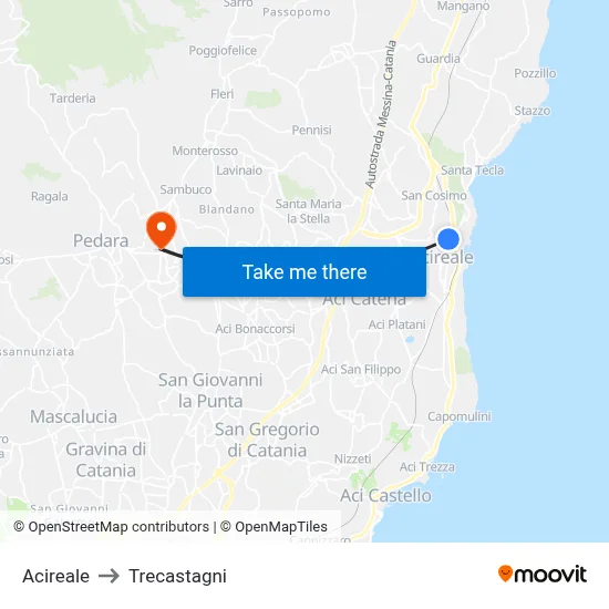 Acireale to Trecastagni map