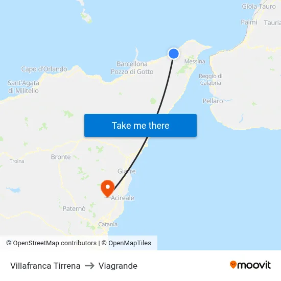 Villafranca Tirrena to Viagrande map