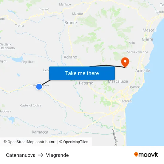 Catenanuova to Viagrande map
