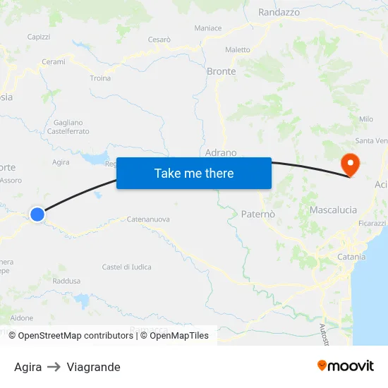 Agira to Viagrande map