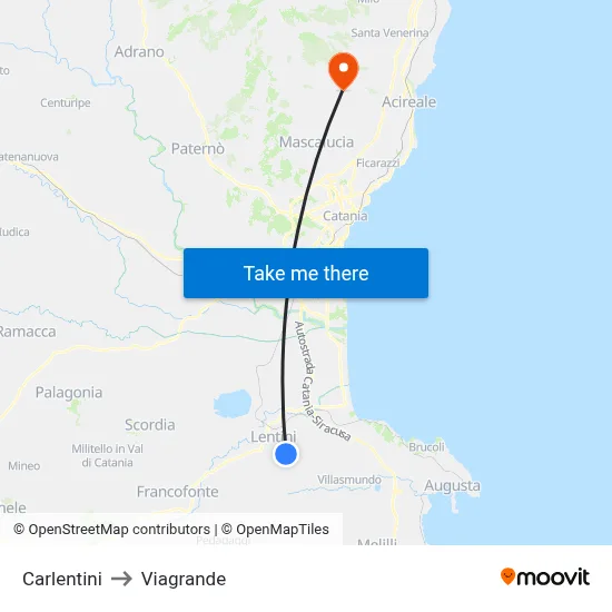 Carlentini to Viagrande map