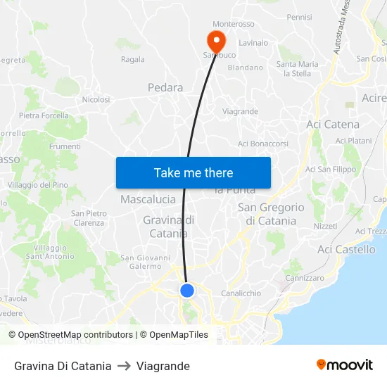 Gravina di Catania to Viagrande map