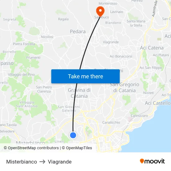 Misterbianco to Viagrande map
