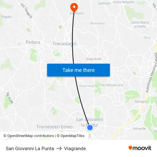 San Giovanni La Punta to Viagrande map