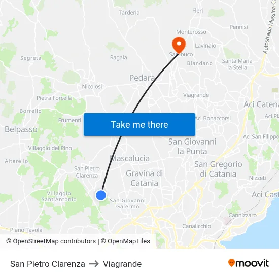 San Pietro Clarenza to Viagrande map