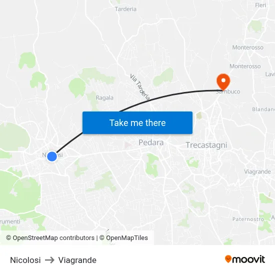 Nicolosi to Viagrande map