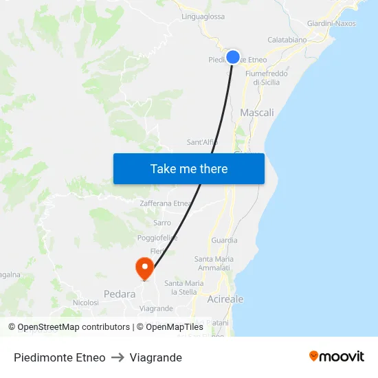 Piedimonte Etneo to Viagrande map