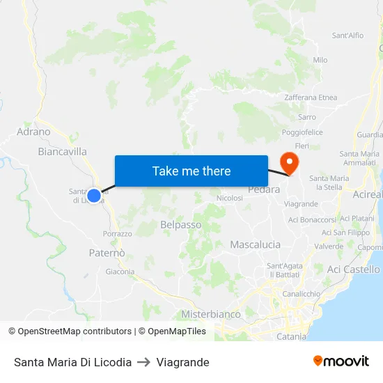 Santa Maria di Licodia to Viagrande map
