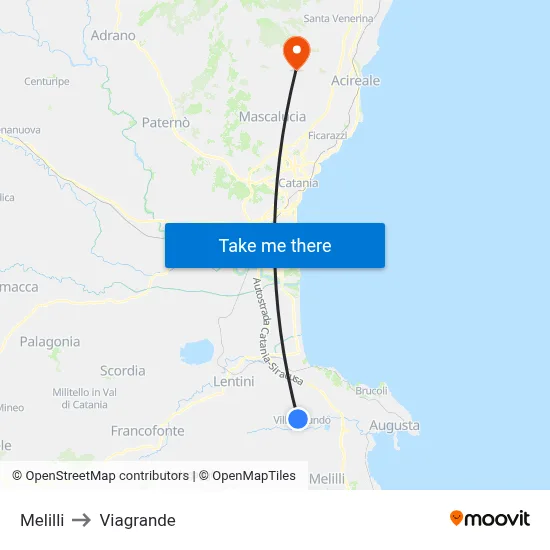 Melilli to Viagrande map