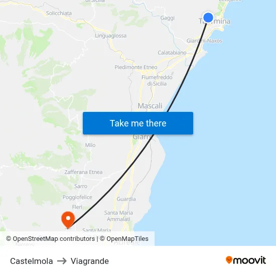 Castelmola to Viagrande map